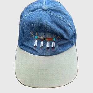 Sedona Denim Cap with Feather Embroidery